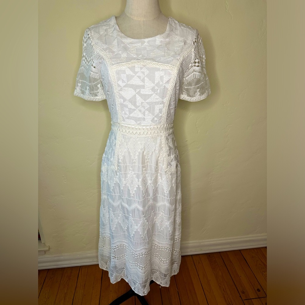 Eri + Ali Anthropologie white crochet short sleeved dress size 4
